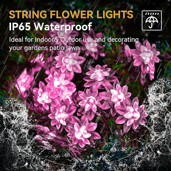 ITICdecor Solar Flower String Lights Outdoor Waterproof 50 LED Upgraded Flower - Image 3