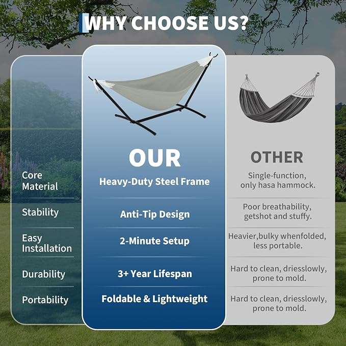 Double Hammocks with Stand for Outside, Portable Space Saving Heavy-Duty Steel - Image 5