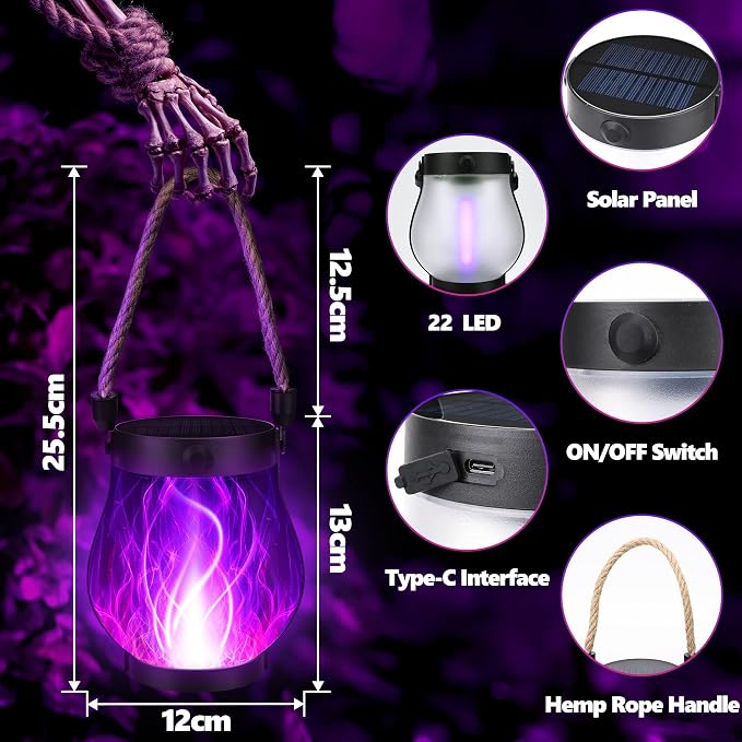 Solar Flame Lantern Hanging Outdoor Waterproof Purple - Image 2