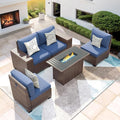 5 Piece Patio with Fire Pit Table, Wide Armrest Modular Outdoor Conversation by VonzoyHome