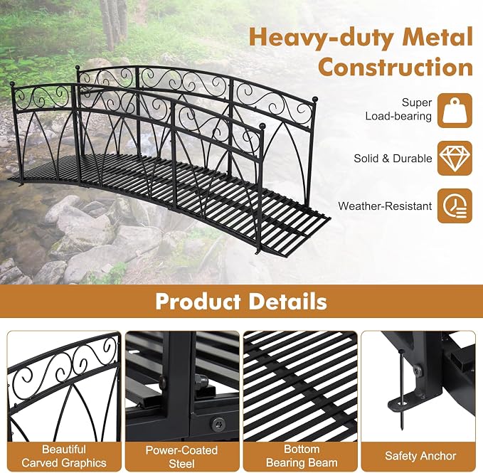 JSUN7 8 FT Metal Garden Bridge - Image 3