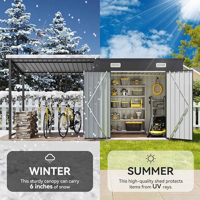 Aoxun 6x4FT Outdoor Storage Shed & Hardtop Gazebo Combo, 12x4FT Metal Lean to - Image 7