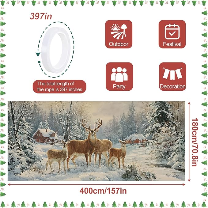 Winter Garage Door Banner 6x13FT, Winter Deer in Snowy Forest - Image 2