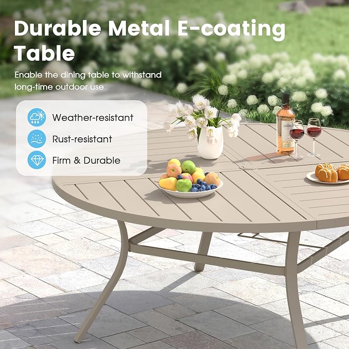 Patio Dining Table for 8-10, Round Metal Outdoor Table - Image 4