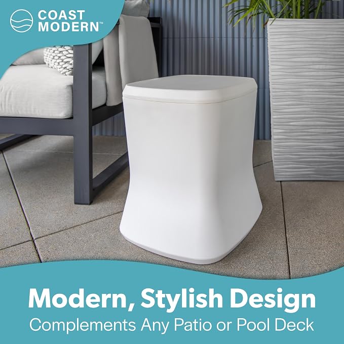 Coast Modern Outdoor Side Table Cooler- 2 in 1 Patio Decor Storage Table & Ice - Image 2