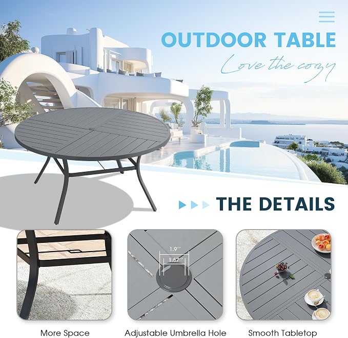 Patio Dining Table for 6, Round Metal Outdoor Table - Image 4