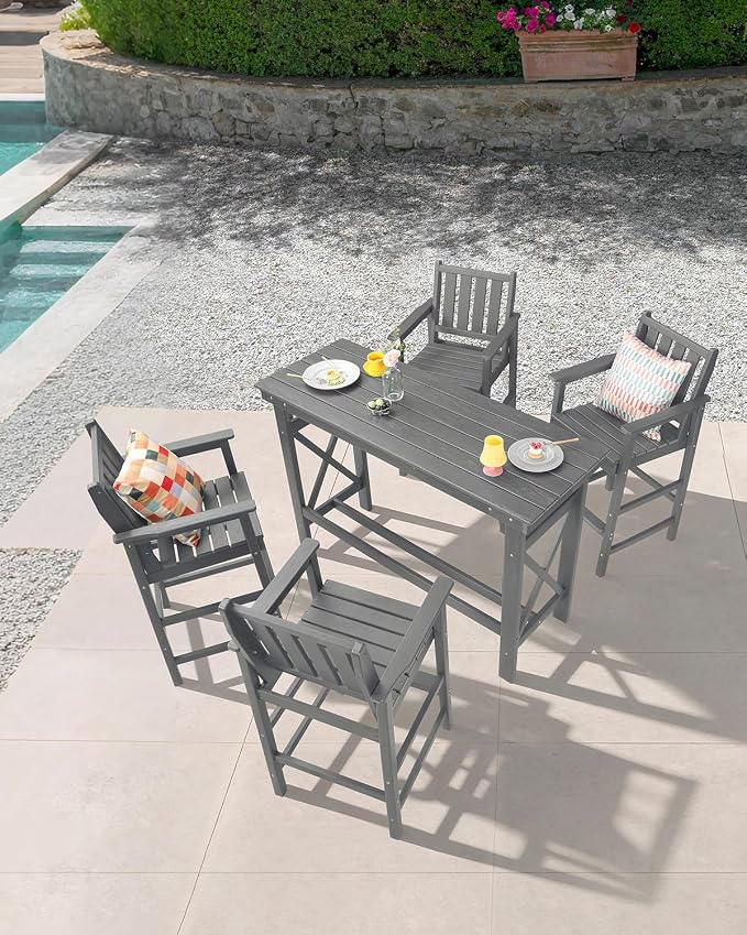 5-Piece HDPE Patio Bar Set, Rectangular Bar Height Table and 4 Adirondack Bar - Image 3