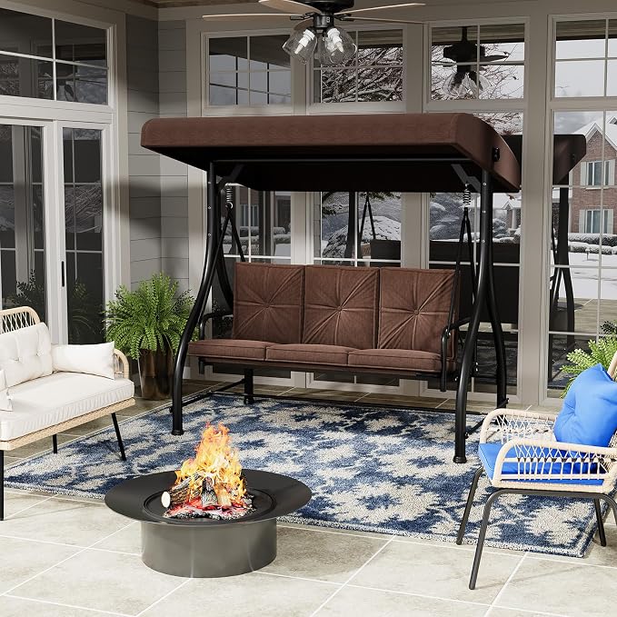 U-MAX Porch Swing Chair with Adjustable Backrest&Canopy, 3 Seat Patio Swing - Image 9