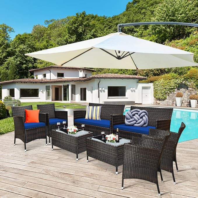 COSTWAY 8PCS Rattan Patio Furniture Set, Outdoor Wicker Rattan Chairs - Image 3