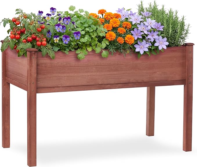 Raised Garden Bed with Legs, Outdoor Wood Elevated Planter Box, Thick Legs by OutdoorFurniture