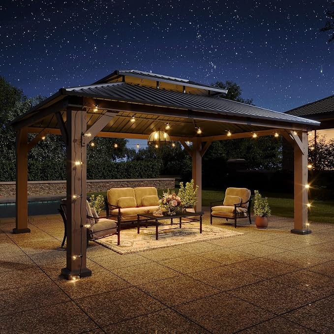 Aoxun 12' x 16' Outdoor Wood Gazebo, Hardtop Gazebo Permanent Wooden Pavilion - Image 7