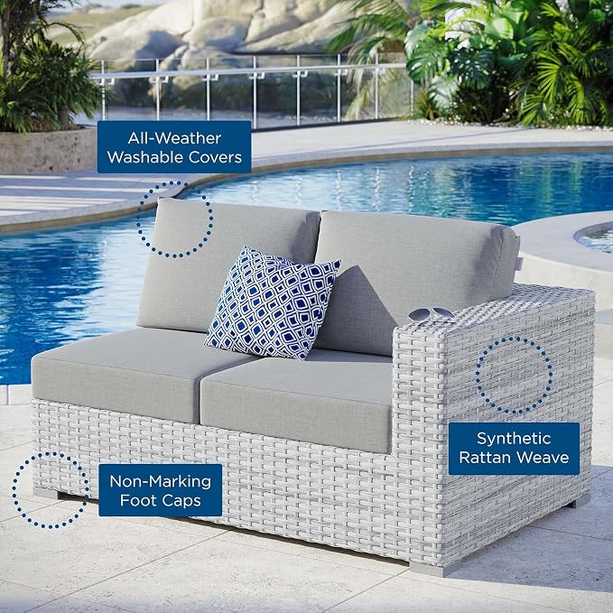 Modway Convene Wicker Rattan Outdoor Patio Right-Arm Loveseat in Light Gray Gray - Image 7