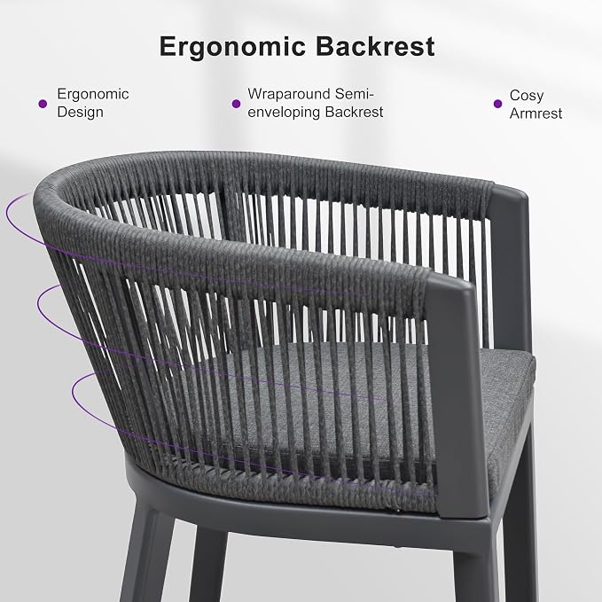 PURPLE LEAF Outdoor Bar Stools Set of 4 Wicker Bar Height Stool Bar Chairs - Image 8