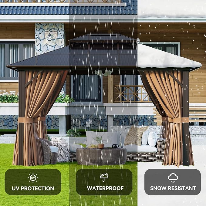 Aoxun 10'x12' Hardtop Gazebo, Aluminum Frame Permanent Pavilion - Image 7