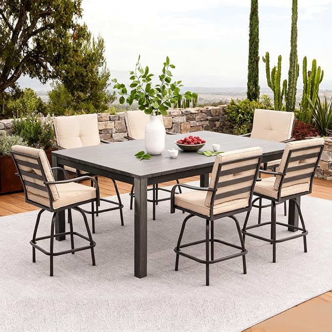 Outdoor Swivel Bar Stools Set of 6, Bar Height Patio Chairs - Image 2