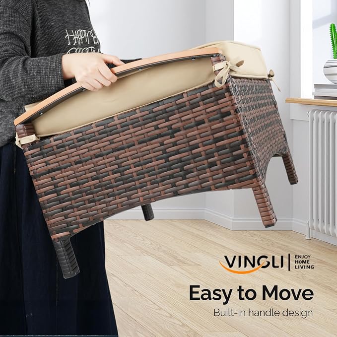 VINGLI Wicker Outdoor Ottoman Set of 2, All Weather PE Rattan Footstool - Image 5