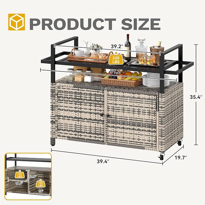 DWVO XXL Patio Storage Cabinet, Outdoor Bar Cart - Image 7