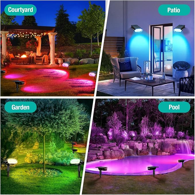 68 LEDs RGB Solar Spot Lights, 1000 Lumens 9 Lighting Modes Color Changing - Image 6