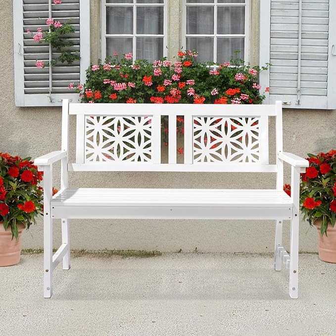 VINGLI 47" Outdoor Wood Bench, All Weather Outdoor Wooden Patio Garden Bench - Image 9