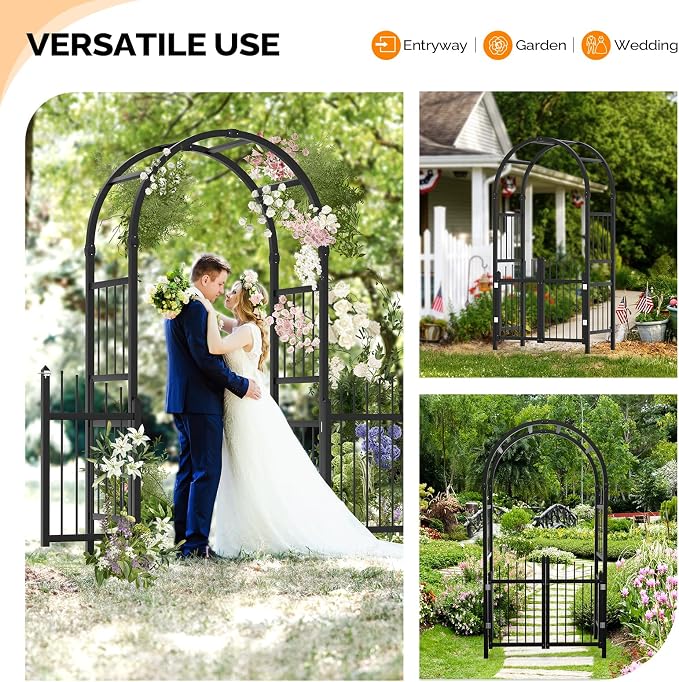 VINGLI Garden Arbor with Gate, PVC Wedding Arch - Image 2