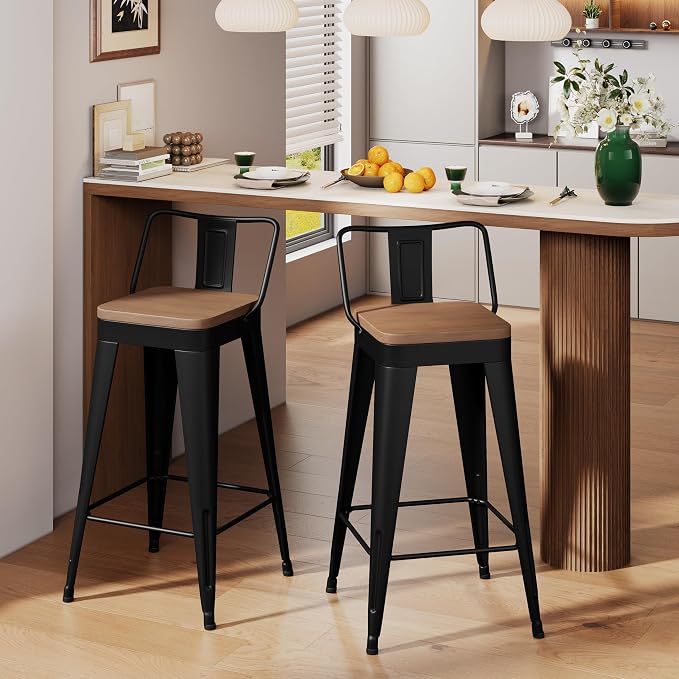 Bar Stools Set of 2 Metal Bar Stool Counter Height Bar Stools 24" Black Modern - Image 4