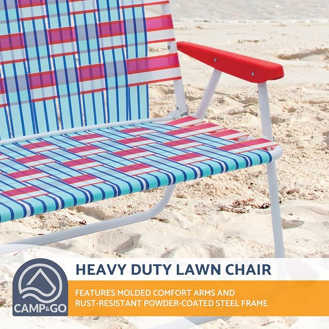 Camp & GO 16.5" High Seat Outdoor Double Wide Loveseat Web Folding Chair - Image 8