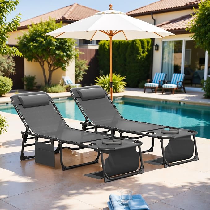 Devoko Beach Lounge Chair, Outdoor Sun Tanning Chair - Image 2