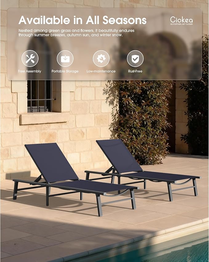Ciokea Foldable Outdoor Lounge Chair, No Assembly Patio Chaise Lounge Outdoor - Image 8