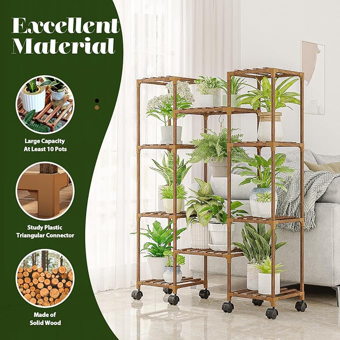 Plant Stand with Wheels Outdoor Indoor Hanging Plant Shelf - Image 3