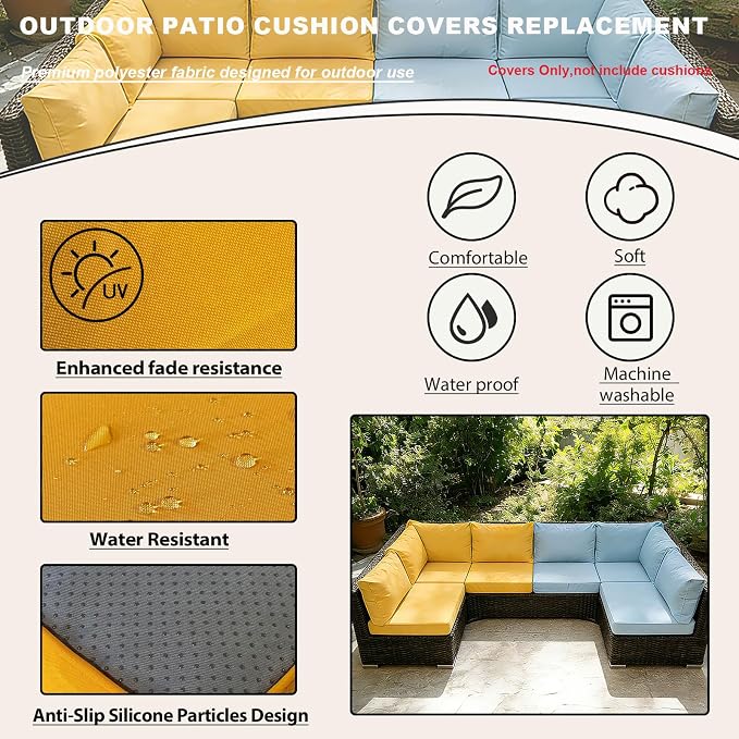 Outdoor Cushions Covers for Patio Furniture, Patio Cushion Covers Replacement - Image 3