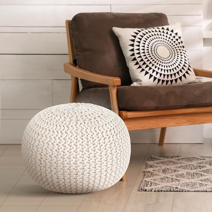 Palisa Round Ottoman Pouf Handmade Cotton Knitted Poof Bean Bag Filling - Image 5
