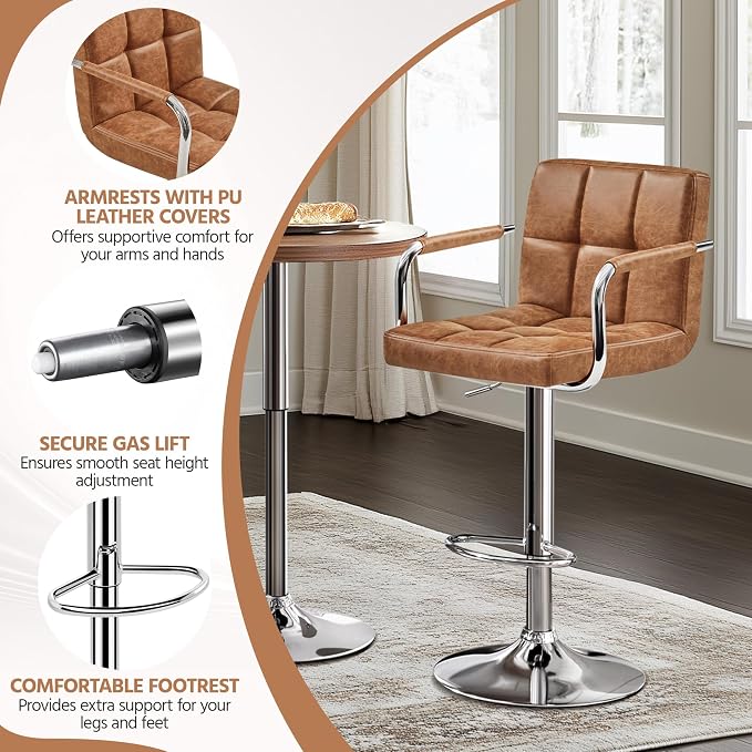 Yaheetech Bart Stools Set of 4, PU Leather Adjustable Barstools - Image 6