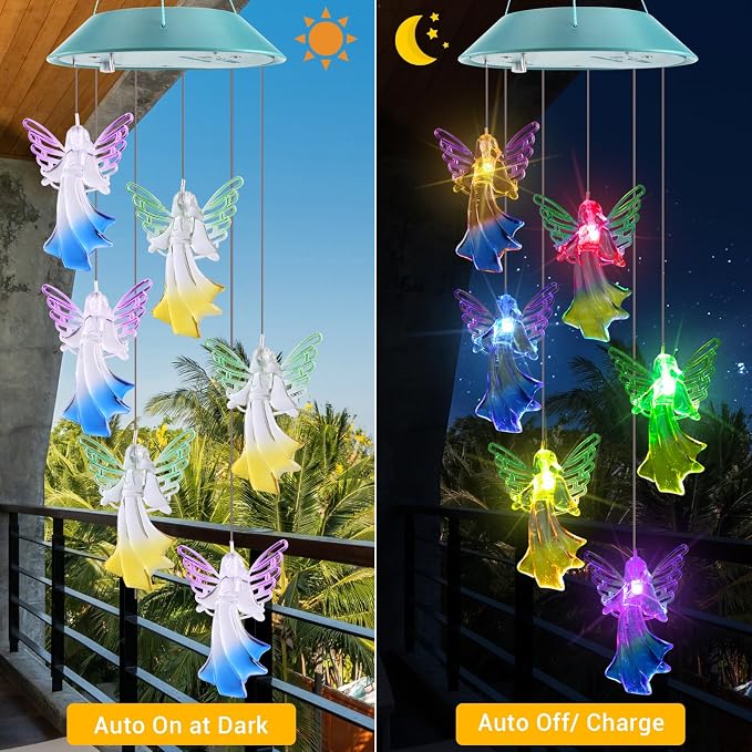 Toodour Solar Wind Chimes, Color Changing Angel Wind Chimes, LED Decorative - Image 2
