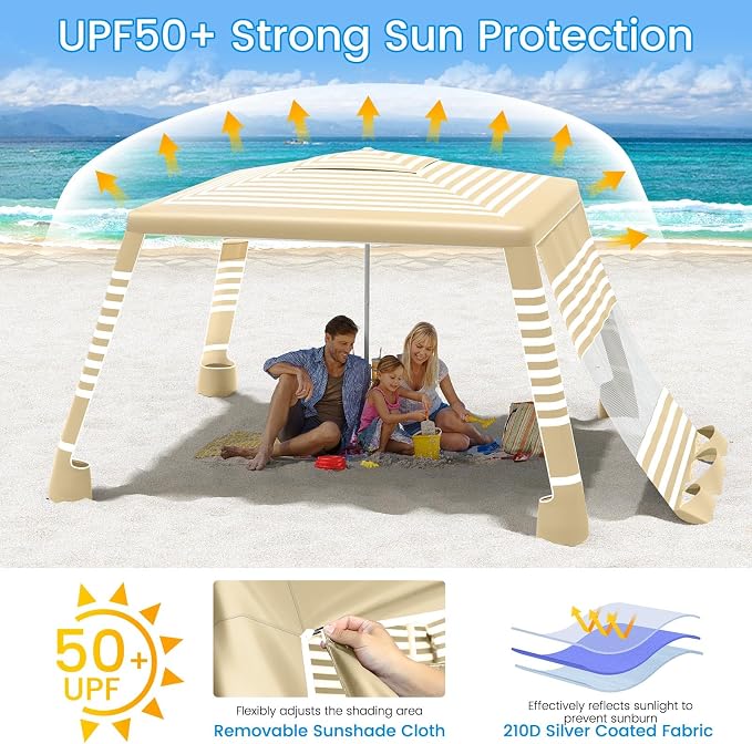 MoKo Beach Cabana, UPF 50+ Protection Easy Setup Beach Tent Sun Shelter - Image 5