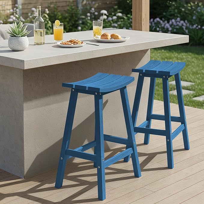Ciokea 2 Set 29" Outdoor Bar Stools Heavy Duty HDPE Outdoor Stools Weatherproof by CIOKEA