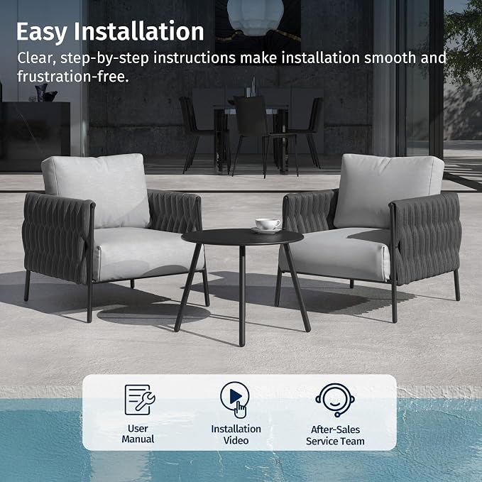 East Oak 3-Piece Patio Furniture Set | Armchairs & Coffee Table | Outdoor - Image 8