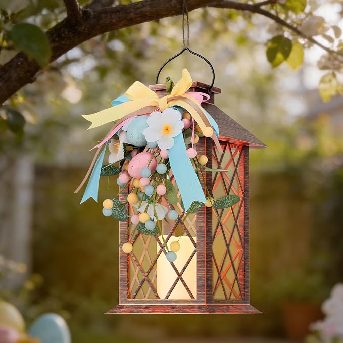 Easter Solar Lanterns Outdoor Waterproof, Hanging Spring and Easter Lantern by AFINETH