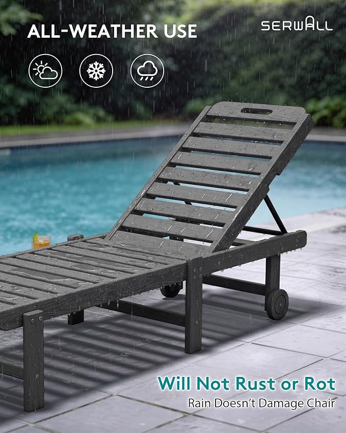 SERWALL Outdoor Chaise Lounge Set of 4, HDPE Lounger - Image 7