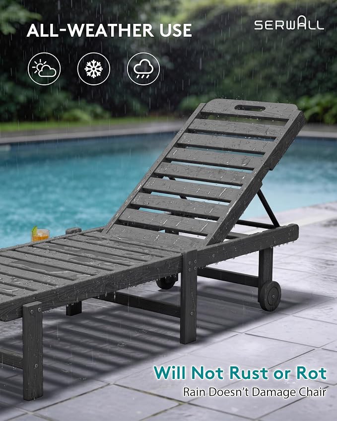 SERWALL Outdoor Chaise Lounge Chair, HDPE Patio Lounge Chair - Image 10
