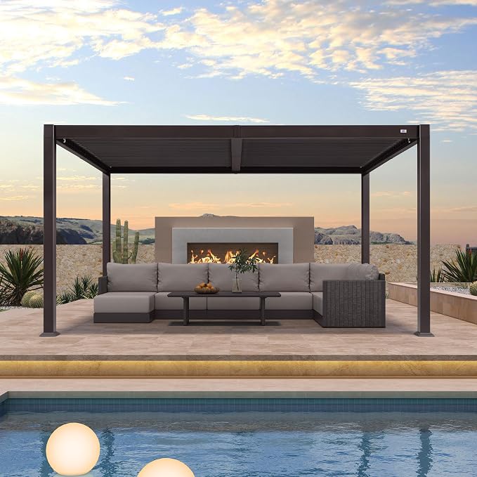 PURPLE LEAF 10' x 14' Louvered Pergola Outdoor Adjustable Louvre Shade Modern by PURPLELEAF