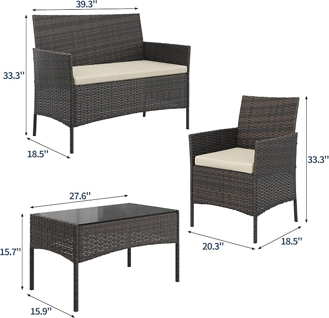 GAOMON 4-Piece Patio Furniture Set, Modern PE Rattan Conversation Set - Image 2