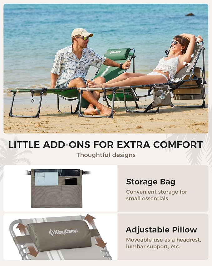 KingCamp Tanning Chair with Face Hole, Lounge Chairs Outdoor Folding Comfy - Image 6