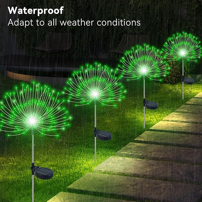 Solar Garden Lights Outdoor Waterproof, 2 Pack 120 LED Solar Firework Lights - Image 3