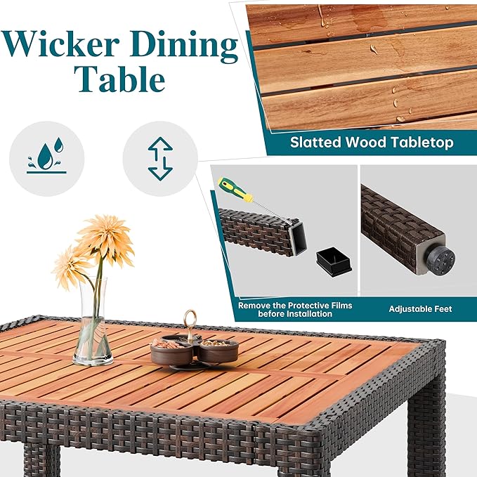 Shintenchi 5 PCS Patio Dining Set, Wicker Outdoor Table and Chairs - Image 3