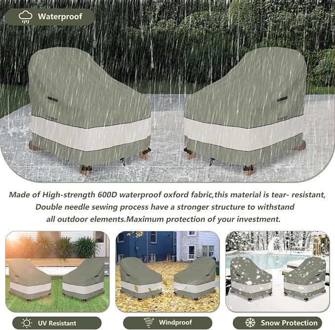 Outdoor Adirondack Chair Cover 2 Pack, Waterproof 100% Patio Chair Covers - Image 6