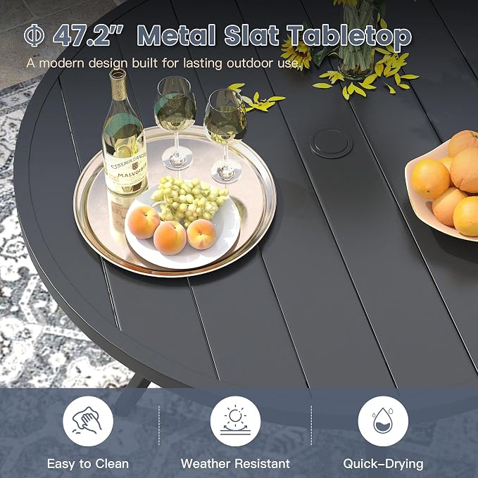 VICLLAX 7 Pieces Patio Outdoor Dining Set, 47.2" Round Metal Table - Image 7