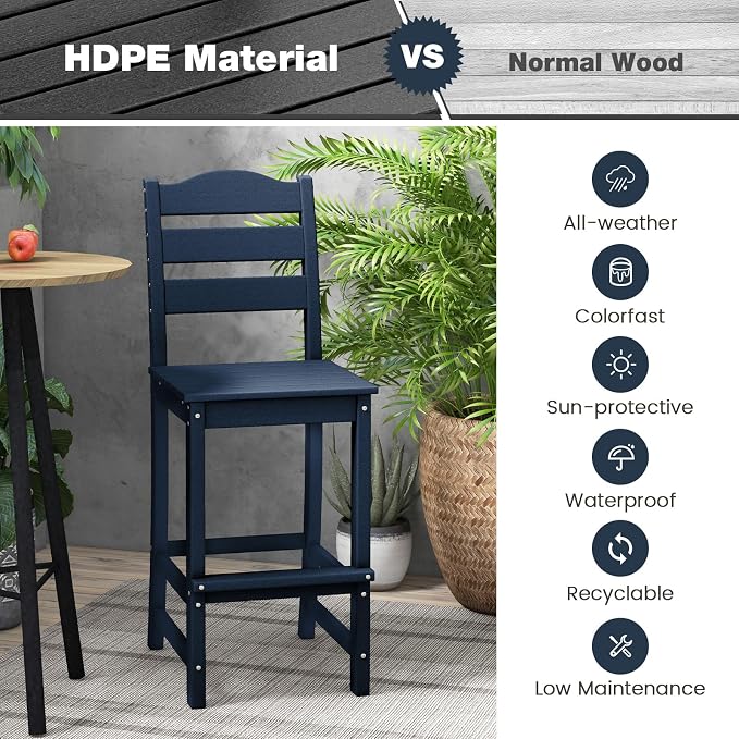 Giantex Outdoor HDPE Bar Stool, Patio Tall Bar Chair - Image 6