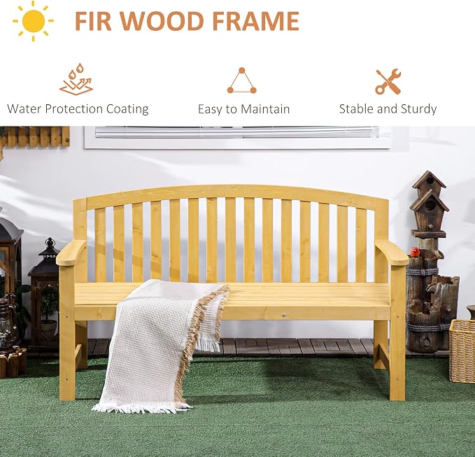 Outsunny 56" Outdoor Wood Bench, 2-Seater Garden Bench - Image 5