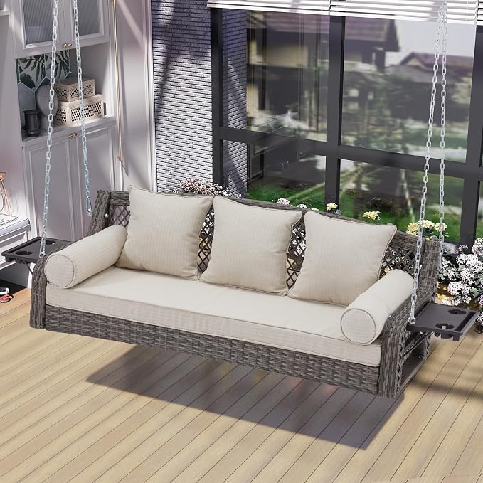 3 Seat Porch Swing, Wicker Patio Swing - Image 5