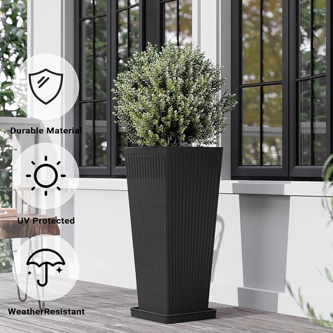 Tall Planters for Outdoor Plants Set of 2, 23.6" Large Taper Flower Plant Pots - Image 3